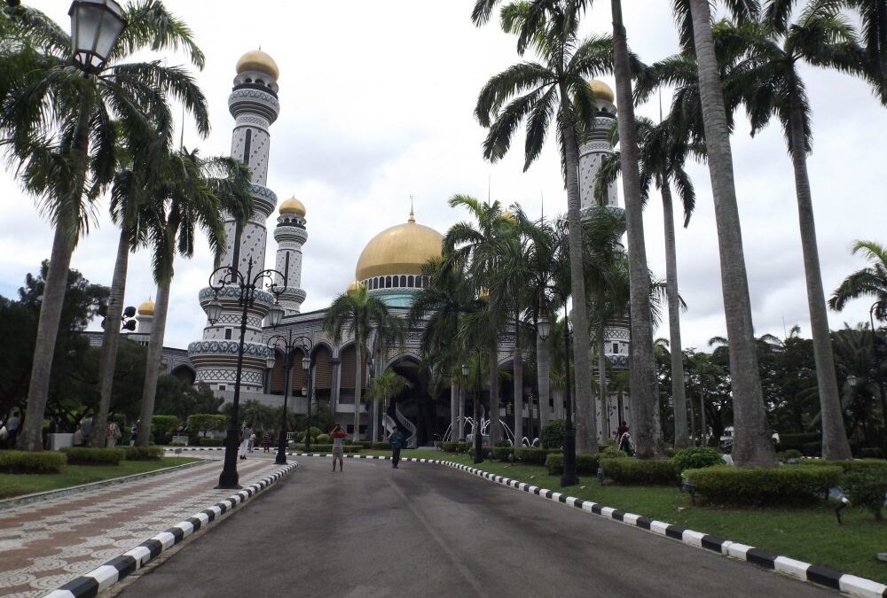 Palmenweg zu einem Tempel in Brunei