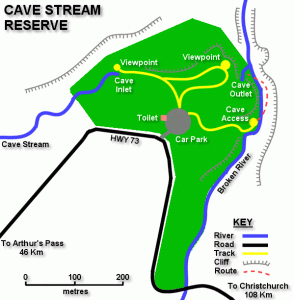 Übersicht über die Tracks im Cave Stream Scenic Reserve