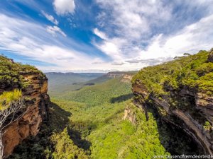 blauer Himmel und Felsformationen in den Blue Mountains
